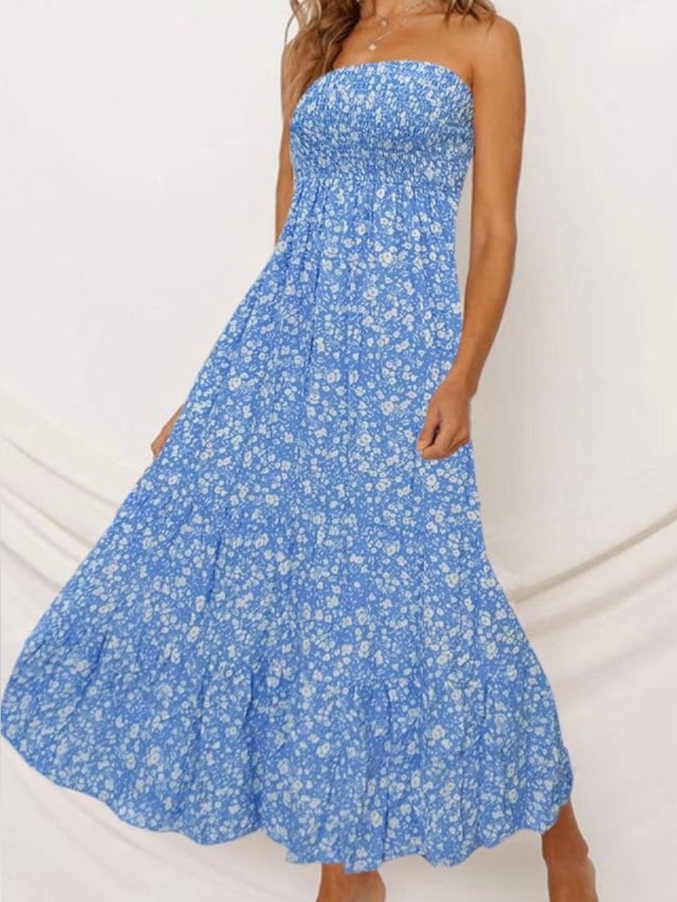 Zesica Blue Floral Strapless Smocked Maxi Dress - Nwt